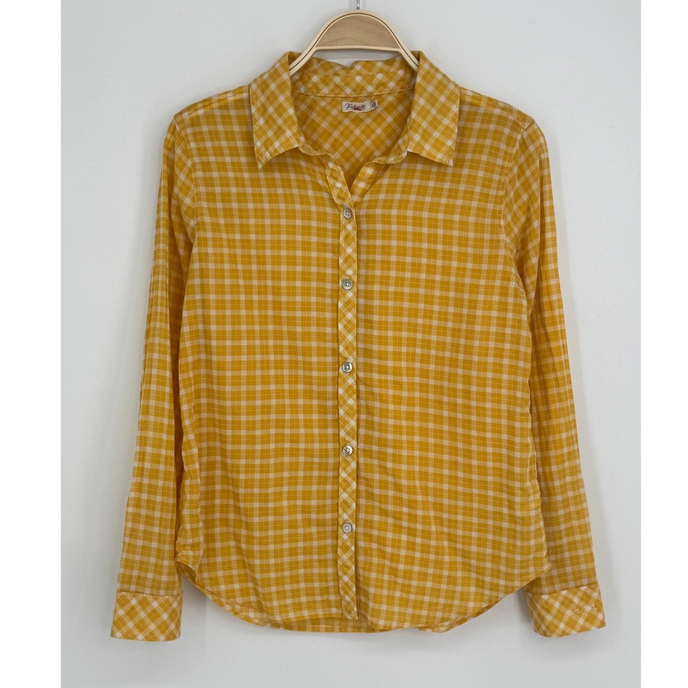 Faherty Gingham Button Down Shirt Small Yellow Plaid Cotton Coastal Preppy